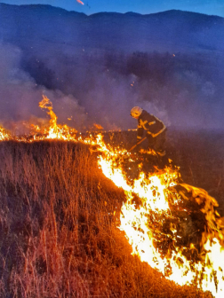 Kéziszerszámmal olt a tűzoltó  