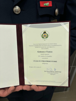 Gergely Tamás elismerő oklevele