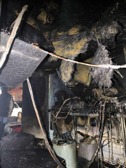 A konténer kiégett belseje